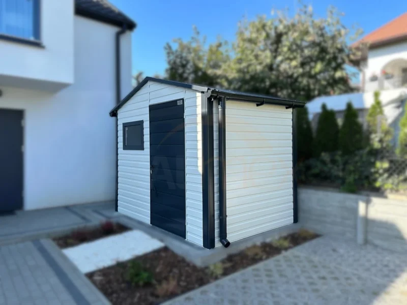 Kerti tároló 3x2 m RAL 9010 Fehér / RAL 7016 Antracit | Filc és Ereszcsatorna | Erősített szerkezet