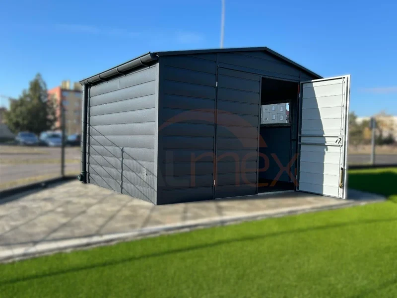 Kerti tároló 4x3 m BTX 7016 Antracit Matt | Széles panel | Ereszcsatorna és Nagy ablak | Erősített szerkezet