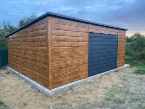 Mobilgarázs 6x5m Aranytölgy / RAL 7016 Antracit | Cserepeslemez | Széles panel | Erősített szerkezet