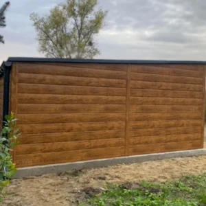 Mobilgarázs 6x5m Aranytölgy / RAL 7016 Antracit | Cserepeslemez | Széles panel | Erősített szerkezet