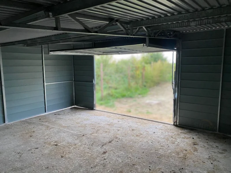 Mobilgarázs 6x5m Aranytölgy / RAL 7016 Antracit | Cserepeslemez | Széles panel | Erősített szerkezet