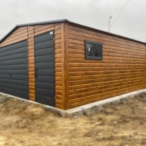 Mobilgarázs 5x5m Aranytölgy / RAL 7016 Antracit | Motoros kapu | Műhelyrész | Erősített szerkezet