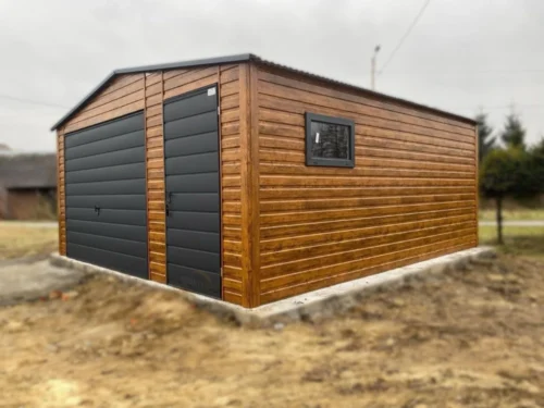 Mobilgarázs 5x5m Aranytölgy / RAL 7016 Antracit | Motoros kapu | Műhelyrész | Erősített szerkezet