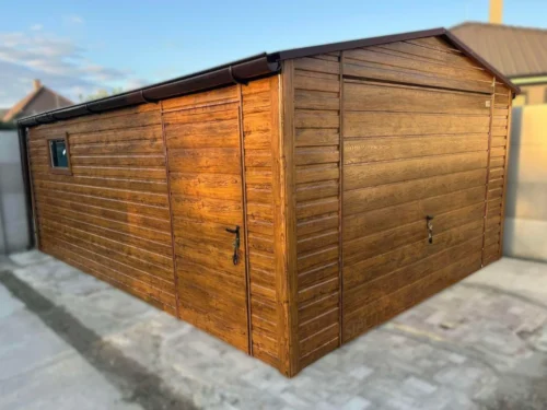 Mobilgarázs 4x5m Aranytölgy | Vízszintes panel | Személybejáró és Ereszcsatorna | Erősített szerkezet