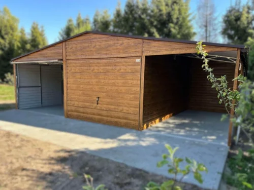 Oldaltetős Mobilgarázs 8x6m Aranytölgy | Garázs 6m + Kocsibeálló 2m | Filc és Ereszcsatorna | Erősített szerkezet