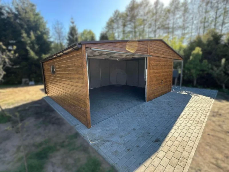 Oldaltetős Mobilgarázs 8x6m Aranytölgy | Garázs 6m + Kocsibeálló 2m | Filc és Ereszcsatorna | Erősített szerkezet