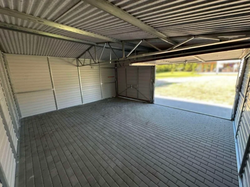 Oldaltetős Mobilgarázs 8x6m Aranytölgy | Garázs 6m + Kocsibeálló 2m | Filc és Ereszcsatorna | Erősített szerkezet