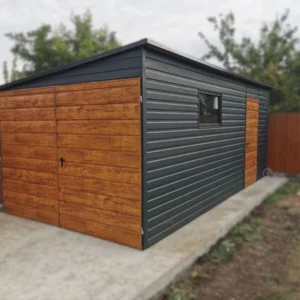 Mobilgarázs 3x5m RAL 7016 Antracit / Aranytölgy | Oldalra lejtő | Bukóablak | Erősített szerkezet