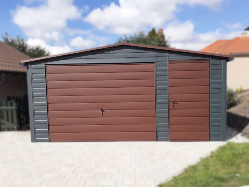 Mobilgarázs 5x5m BTX 7016 Antracit Matt / BTX 8017 Barna Matt | Személybejáró és Ereszcsatorna | Erősített szerkezet