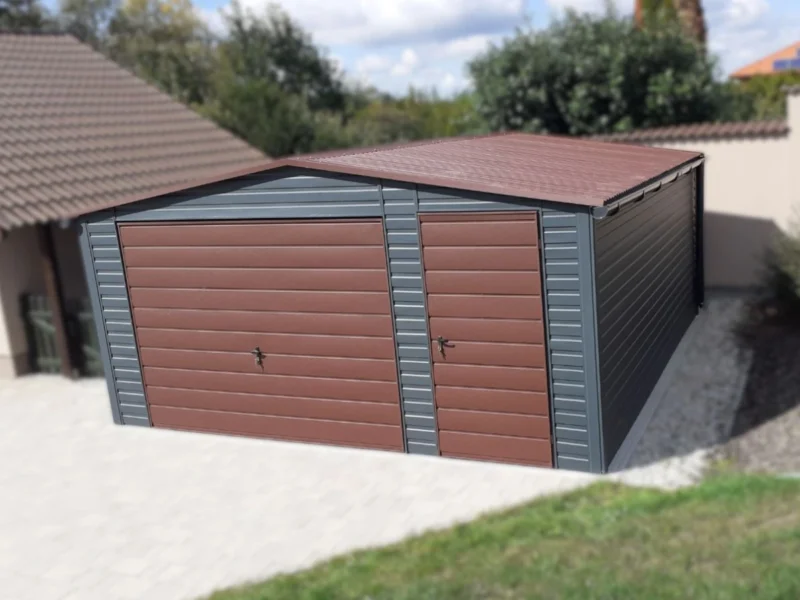 Mobilgarázs 5x5m BTX 7016 Antracit Matt / BTX 8017 Barna Matt | Személybejáró és Ereszcsatorna | Erősített szerkezet