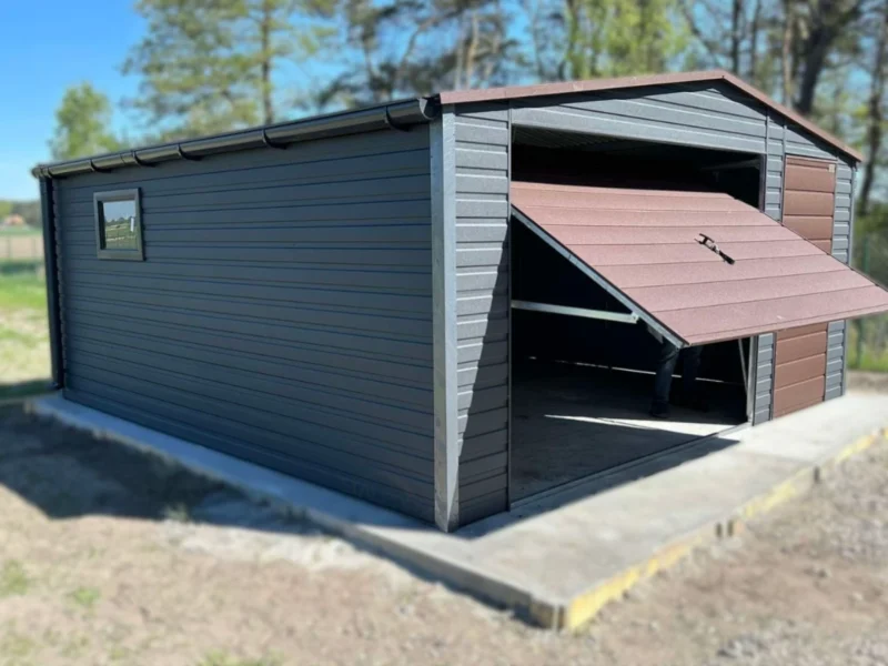 Mobilgarázs 5x5m BTX 7016 Antracit Matt / BTX 8017 Barna Matt | Személybejáró és Ereszcsatorna | Erősített szerkezet