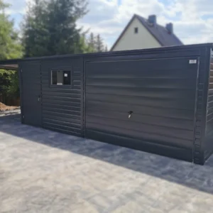 Oldaltetős Mobilgarázs 9x5m RAL 7016 Antracit | Billenőkapu | 4x Ablak és 2x Személybejáró | Erősített szerkezet