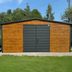 D151-1 Kerti tároló 5x3 m Aranytölgy / RAL 7016 Antracit | Ablak nélkül | Ereszcsatorna | Erősített szerkezet