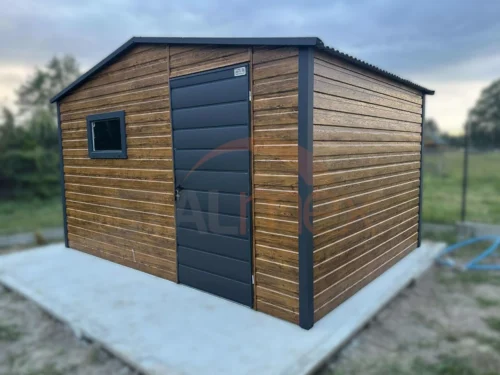 Modern kerti tároló 4x3 m Aranytölgy / Antracit | Ablak | Erősített szerkezet