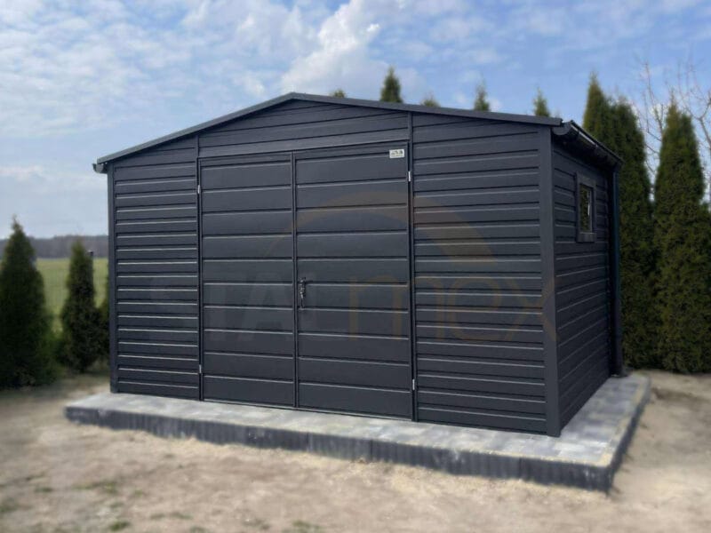 D136_2ps Modern kerti tároló 4x2,5 m BTX 7016 Antracit Matt | Ereszcsatorna és Ablak | Erősített szerkezet