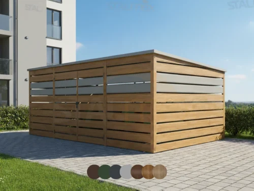 Kukatároló 5x3m [Változatok] | Vízszintes bordázat | Kétszárnyú kapu | Horganyzott profil