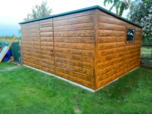 Kerti tároló 5x4 m Aranytölgy | Széles panel | Ablak | Erősített szerkezet