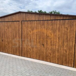 Dupla mobilgarázs 6×5 m Aranytölgy | Nyeregtető | 2x Billenőkapu