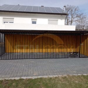 KDC10-1 Kutyakennel 6x2 m Fekete | Fa burkolat | Forgatható etető | Függőleges profilok