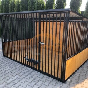 Kutyakennel 3x2 m Fekete | Fa burkolat | Fapadló | Forgatható etető | Függőleges profilok