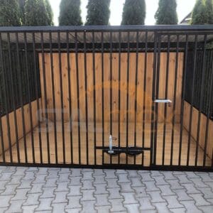 Kutyakennel 3x2 m Fekete | Fa burkolat | Fapadló | Forgatható etető | Függőleges profilok