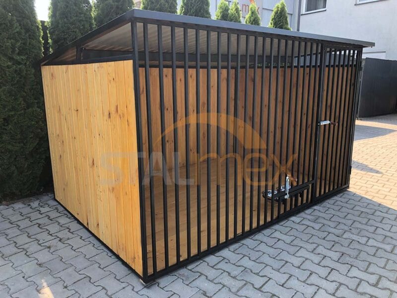 Kutyakennel 3x2 m Fekete | Fa burkolat | Fapadló | Forgatható etető | Függőleges profilok