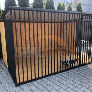 Kutyakennel 3x2 m Fekete | Fa burkolat | Fapadló | Forgatható etető | Függőleges profilok