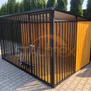 Kutyakennel 3x2 m Fekete | Fa burkolat | Fapadló | Forgatható etető | Függőleges profilok