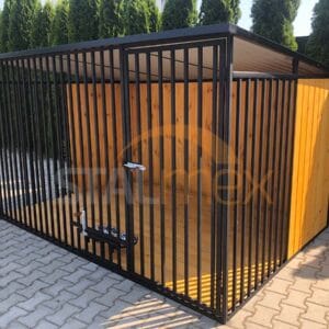 Kutyakennel 3x2 m Fekete | Fa burkolat | Fapadló | Forgatható etető | Függőleges profilok