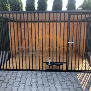 Kutyakennel 3x2 m Fekete | Fa burkolat | Fapadló | Forgatható etető | Függőleges profilok