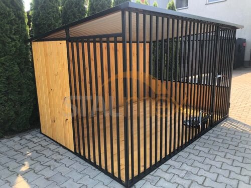 Kutyakennel 3x2 m Fekete | Fa burkolat | Fapadló | Forgatható etető | Függőleges profilok