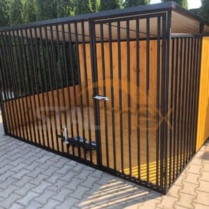Kutyakennel 3x2 m Fekete | Fa burkolat | Fapadló | Forgatható etető | Függőleges profilok