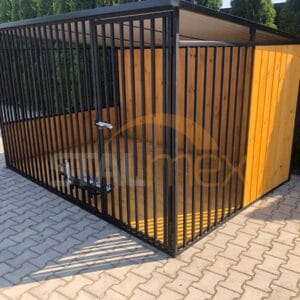 Kutyakennel 3x2 m Fekete | Fa burkolat | Fapadló | Forgatható etető | Függőleges profilok