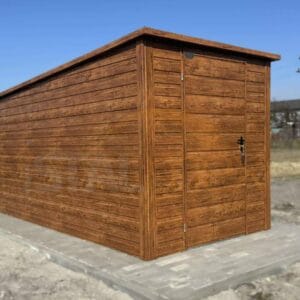 D218_2 Kerti tároló 2×3,5 m Aranytölgy | Keskeny front 2m | Ereszcsatorna és Ablak | Erősített szerkezet