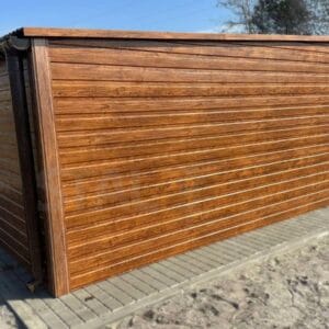 D218_3 Kerti tároló 2×3,5 m Aranytölgy | Keskeny front 2m | Ereszcsatorna és Ablak | Erősített szerkezet